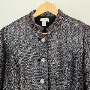 Chicos Blazer Jacket Women’s Size 1 Medium Silver Metallic Button Dress Coat